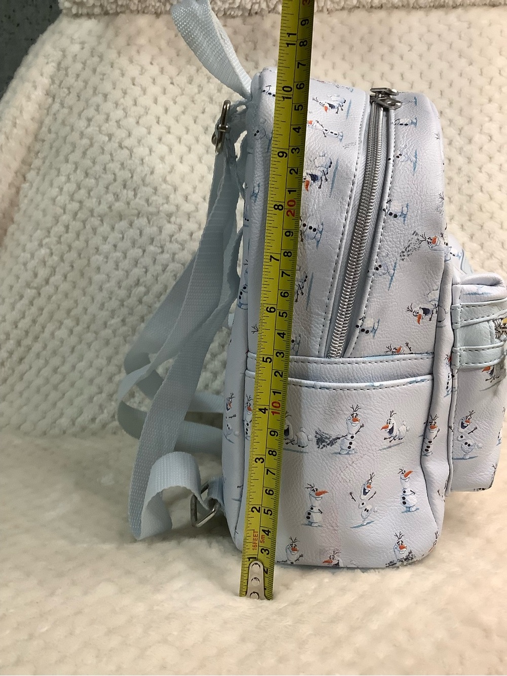 Disney Loungefly Light Blue Frozen Olaf Mini Backpack with Snowflake Charm - Picture 5 of 14